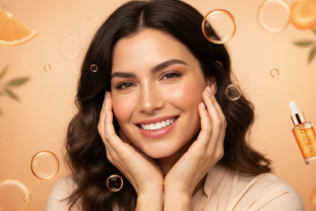Mujer uruguaya de 30 años con piel radiante y luminosa gracias a la vitamina C - Cuidado facial antioxidante profesional