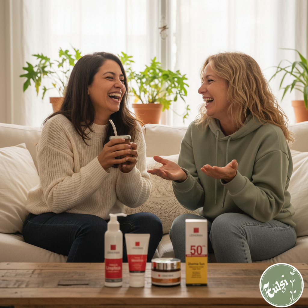 Cuadrada con sello - amigas riendo