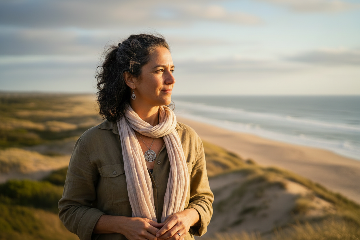 Mujer disfrutando de la playa, con tranquilidad y paz